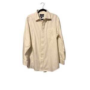 Kenneth Roberts Platinum Twill Dress Shirt Size 17.5-34/35 Cream 100% Cotton